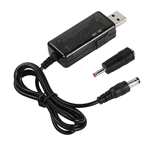 CERRXIAN USB 5V a 9V 12 Voltaje Step Up Converter Cable, USB 5V 2A Boost to DC5521 9V/12V 0.8A Step-up Transformador Adaptador de Corriente, con convertidor DC35135, con Pantalla LED-0.8M