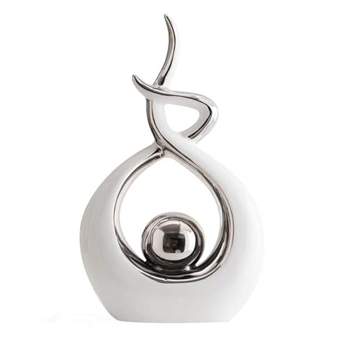 CESTATIVO Estatua de Cerámica, Escultura Modernos, Escultura de Arte Abstracta, Objetos Decoraciones, Decoración Moderna de Salas de Estar Restaurantes Escritorio/Estante (Blanco Plata, Pequeño)