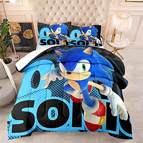 CHAOSE-ESB Termal 100% Algodón Egipcio- Juegos De Cama De Calidad Hotelera Funda Nórdica De Juego De Dibujos Animados De Anime, Tamaño Queen 3 Piezas (Sonic,(180x220 cm)-Cama de 105/135)