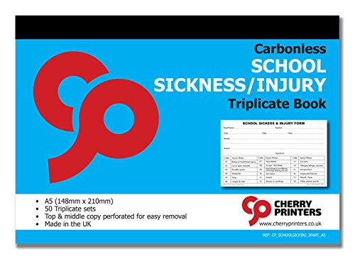 Cherry NCR - Libro triplicado para enfermedades y lesiones (tamaño A5, 148 mm x 210 mm), 50 juegos sin carbono