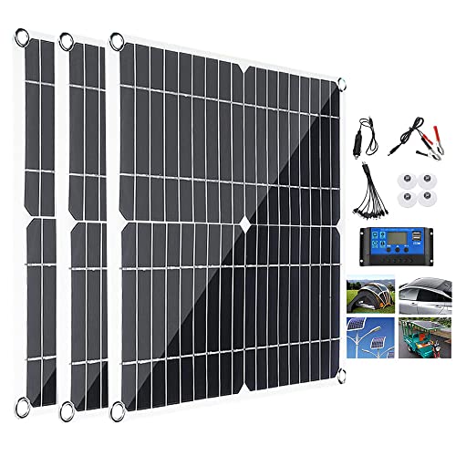 ChesKi Kit De Paneles Solares De 200W 400W 600W 800W con Controlador 30A/60A, Cargador De EnergíA Solar PortáTil USB 12V para Autocaravana/Techo/Coche De Camping/Barco/RV,3x200W-30A