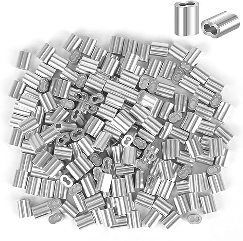 Chudian 200 piezas Cable de Manga de Aluminio Casquillos de Aluminio con Férulas Dobles para Cables de Acero, Manguito de Bucle de Aluminio de 2 mm diámetro (Plateado）