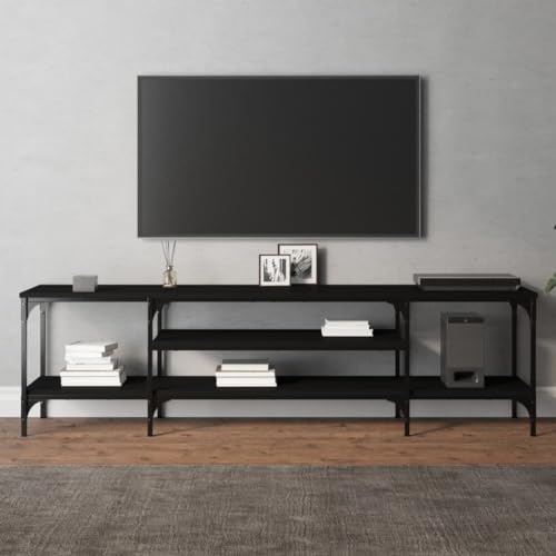 CIADAZ Mueble de TV Hierro y Madera contrachapada Negro 161x35x45 cm, Mueble TV, Mueble Salon Moderno, Mueble para TV, Mueble Comedor, Mesa TV, Mueble Television 831808