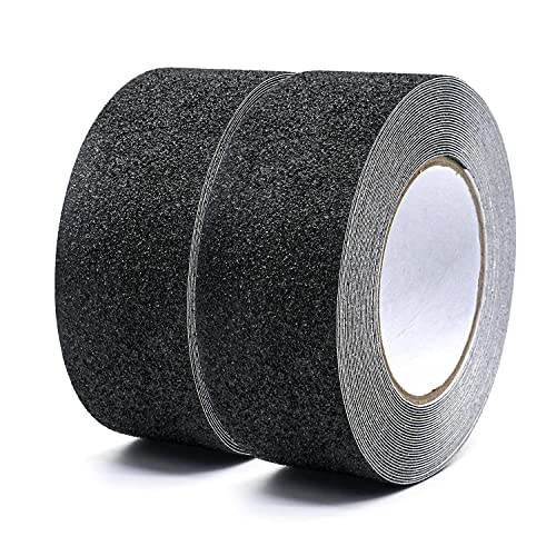 Cinta adhesiva Antideslizante, Cinta Adhesiva Antideslizante Negro, fuerte Seguridad Adhesiva para Uso en interiores y Exteriores, 2 Rollos negro 5 cm x 10m,BOMEI PACK