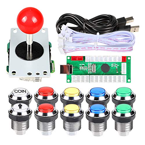 Clásicos Arcade DIY Kits USB Encoder para PC Joystick + 8 maneras Stick + Chrome plateado LED pulsador iluminado 1 Player & Coin Buttons para Arcade Mame Raspberry Pi 2 3 3B Games