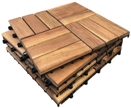 CLICK-DECK 12 listones de madera dura para terrazas, patios, balcones, terrazas de techo, jacuzzis, azulejos de cubierta (6 azulejos de madera dura)