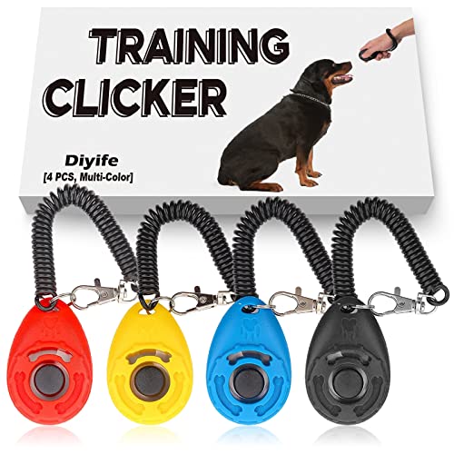 Clicker Perros,[4 Piezas] Diyife Clicker perro Adiestramiento,Dog Clicker Training,Multicolor con Correa para la Muñeca para Perro Gato Caballo