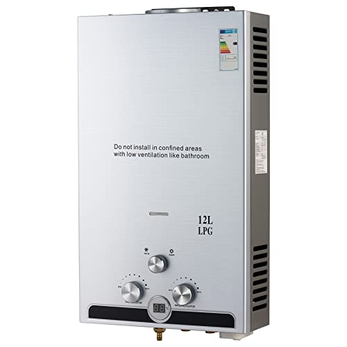 CO-Z 12L Calentador de Agua Butano Calentador de Agua LPG Instantáneo, Certificado CE, Calentador de Agua de Gas Licuado de Petróleo sin Tanque