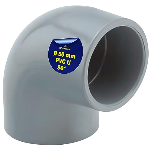 Codo PVC U con Ángulo de 90° Ø 50 mm - para Unión Adhesiva de Dos Tuberías - Garantía de 10 Años - MONTERAL