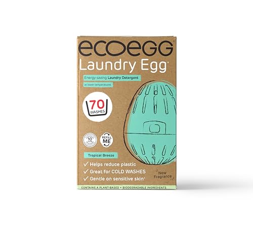 Coegg Laundry Egg | Limpiador y acondicionador de repuesto | No bio y sin enzimas, fosfatos, aceite de palma, lejía con cloro | Piel sensible | Sin perfume | 70 lavados