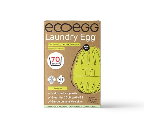 Coegg Laundry Egg | Limpiador y acondicionador de repuesto | No bio y sin enzimas, fosfatos, aceite de palma, lejía con cloro | Piel sensible | Sin perfume | 70 lavados