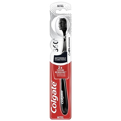 Colgate - Cepillo de dientes 360° de carbón activo, dureza media, 1 unidad, Negro