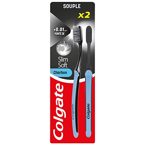COLGATE - Cepillo de dientes Colgate Slim Soft Active Carbón - Cepillo de dientes de carbón activado - Suave - Limpia con precisión - Lote de 2