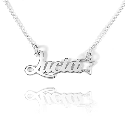 Collar con nombre personalizado aro forma Estrella en plata de ley 925/1000.Regalo día de la madre, San Valentin, Regalo Navidad-Regalo personalizado