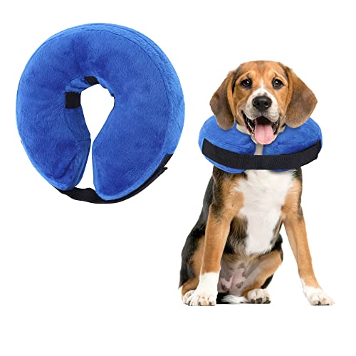 Collarín inflable para perros y gatos, collar inflable para perros para recuperación después de cirugías o heridas, mascotas collar protector ajustable (M)