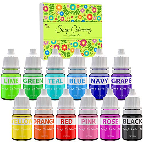 Colorantes de jabón – 12 colores de colorante líquido para fabricación de jabón de calidad alimentaria – color de bomba de baño para jabones artesanales y manualidades