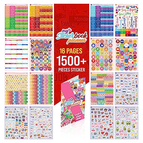 colortouch Planer Stickers - Juego de 1500 pegatinas para planificador mensual, accesorios para calendarios, planificadores, organizadores, agendas, diarios, cuadernos, álbumes de pegatinas,