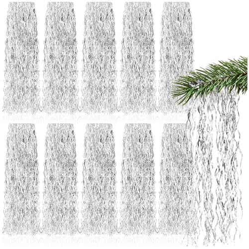 com-four® 10x Oropel Ondulado - Guirnalda de oropel en Color Plata - Decoración navideña para el árbol de Navidad - 50 cm (Color Plateado - 10 Piezas)