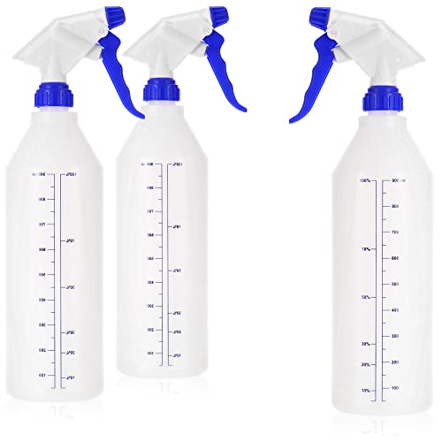 com-four® 3 Botellas Pulverizadoras Graduadas - Bomba Pulverizadora Resistente a Químicos para Ácidos, Hidrocarburos y Disolventes con Boquilla Ajustable - 900ml (vitón)