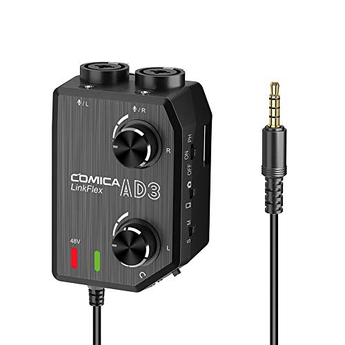 Comica LINKFLEX.AD3 Preamplificador de Audio de micrófono/XLR de 2 Canales / 3.5 mm / 6.35 mm-3.5 mm Interfaz, Monitor en Tiempo Real, cámaras de DSLR y cámaras de Video universales