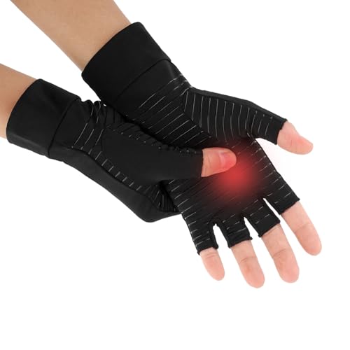 COMNICO 1 par de guantes de compresión para artritis, transpirables, sin dedos, guantes de compresión antideslizantes con infusión de cobre para mujeres y hombres, alivian el dolor de manos y dolores