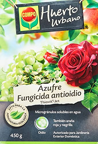 COMPO Azufre fungicida anti oídio, Microgránulos solubles en agua, Para plantas ornamentales, arbustos y árboles, Apto para agricultura ecológica, 450 g