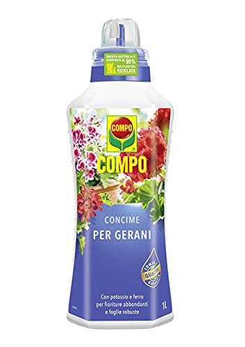 Compo Gerani - Abono nutritivo Completo para Flores exuberantes y Hojas Verdes, 1 L, 9 x 18,7 x 27 cm
