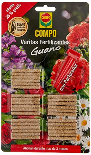 COMPO Varitas fertilizantes con guano para plantas de interior y exterior, Larga duración de hasta 3 meses, 30 unidades