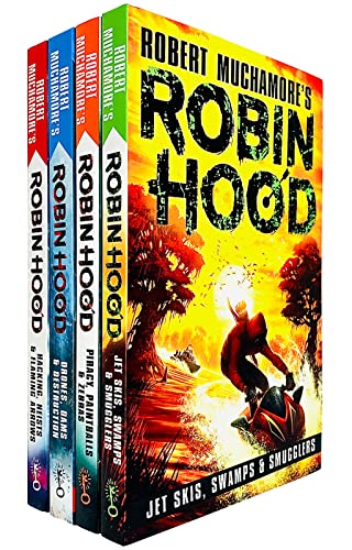Conjunto de colección de libros de la serie 4 de Robert Muchamore Robin Hood (hacking atracos y flechas llameantes, piratería de paintball y cebras, motos acuáticas, pantanos y contrabandistas, drone