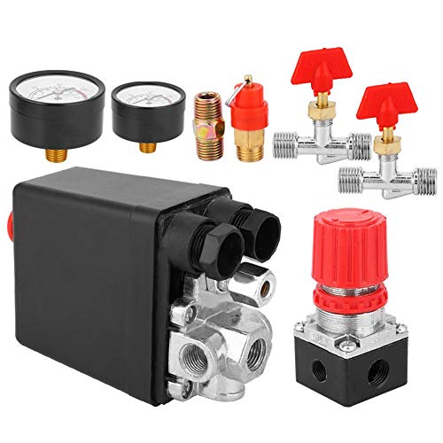 Conjunto de válvula de control de interruptor de presión Parte cuadrada del compresor de aire de cuatro agujeros con manómetros para compresor de aire(#01)