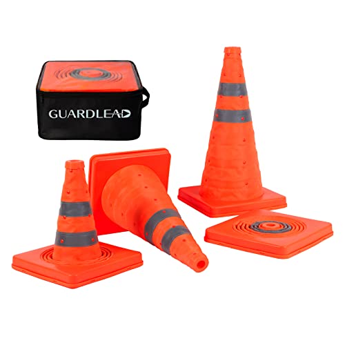 Conos de seguridad vial plegables de 45cm, 4 piezas de conos emergentes multifuncionales con collar reflectante, para estacionamiento en carreteras, práctica de conducción (4, 45cm)