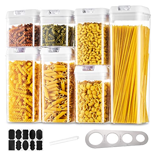 Contenedores de almacenamiento de alimentos para pasta 7 tarros herméticos de almacenamiento de cereales cajas grandes plástico espaguetis con tapas blanco de fácil bloqueo apilables transparentes