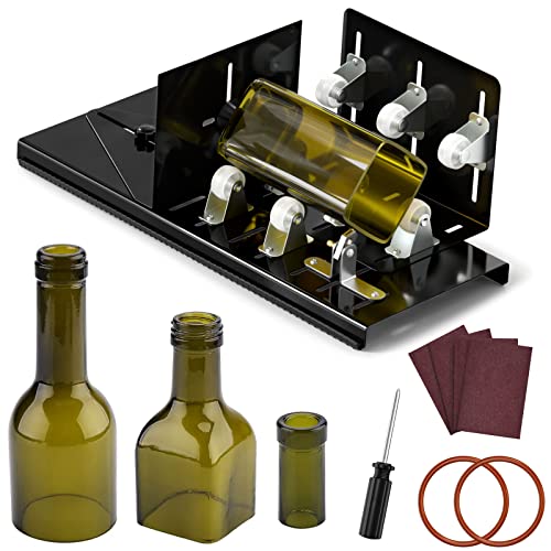 Cortador de botellas de vidrio FIXM, versión mejorada del cortador de botellas, botellas redondas, cuadradas y cuellos de botella, adecuado para botellas de vino, cerveza, whisky, champán-Negro