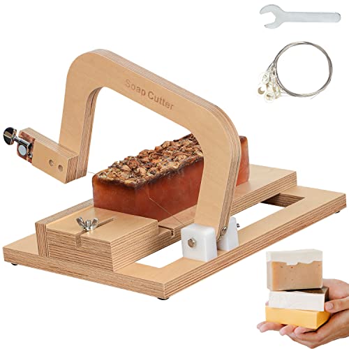 Cortadora de jabón de madera, herramienta de corte de acero inoxidable ajustable por cable, herramienta de fabricación de bricolaje de queso de vela de pan de jabón hecha a mano (Wooden-01)