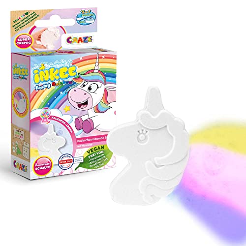 CRAZE INKEE Foamy Unicorn, Bombas de baño para niños con forma de Unicornio y efecto de colores, Bombas de baño con aroma a Chicle, 60g, Sin Gluten