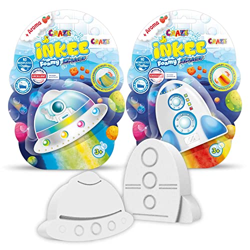 CRAZE INKEE Pack de 2 Bombas de baño para niños con forma de Nave Espacial o Cohete y efecto de colores, Bombas de baño con aroma a Fresas, 150g, Aleatorio, Sin Gluten