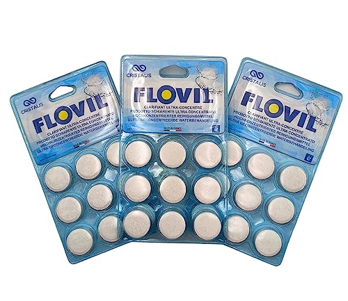 Cristalis Flovil Clarificante Ultra Concentrado, para todo tipo de filtros de piscinas, lote de 27 pastillas – Made in France Blanc