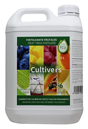 CULTIVERS Fertilizante Ecológico para Frutales Líquido de 5L. Intensifica el sabor y Aumenta el tamaño. Abono 100% Orgánico con Macronutrientes y Micronutrientes. (5 L)