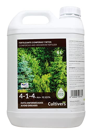 CULTIVERS Fertilizante Líquido para Coníferas y Setos Ecológico de 5 L. Abono 100% Orgánico y Natural. Evita Enfermedades, Arbustos vigorosos, Follaje mas verde
