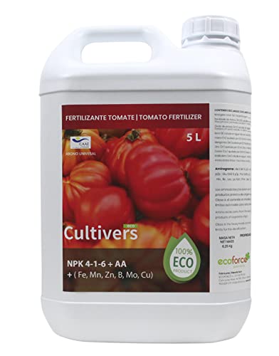 CULTIVERS Fertilizante Tomates Ecológico 5 L. Abono Líquido100% Orgánico y Natural, Potencia el Sabor y el Crecimiento. Aumenta la Calidad de los Frutos y la Cosecha