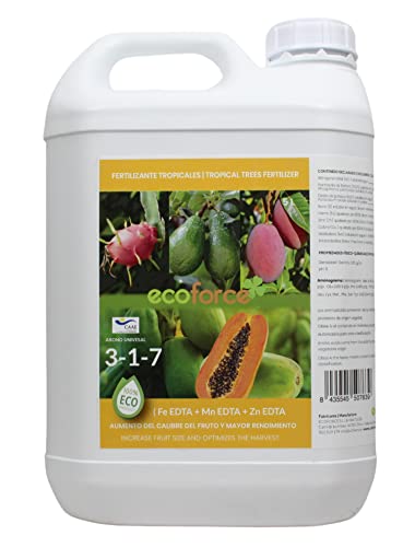CULTIVERS Fertilizante Tropicales Ecológico Líquido de 5 L. Abono 100% Orgánico con Macronutrientes y Micronutrientes. Mayor Rendimiento y Aumento del Calibre del Fruto