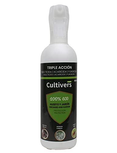 CULTIVERS Triple Acción Ecológico de 500 ml. Insecticida, Fungicida y Acaricida. Protección contra insectos, hongos y ácaros en plantas. Acción protectora frente al ataque de plagas y enfermedades