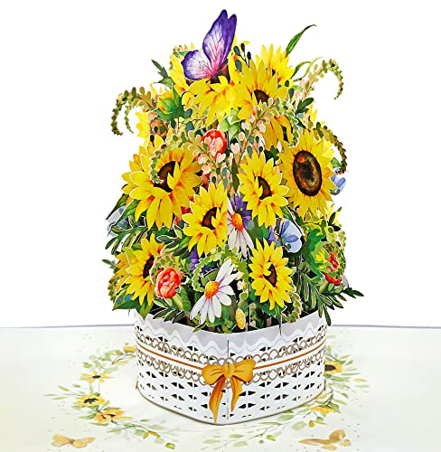 CUTPOPUP - Tarjeta desplegable para el día de la madre, tarjeta de felicitación 3D de cumpleaños (girasol jarrón blanco)