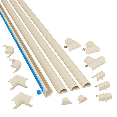 D-Line Mini 3015KIT003, Canaletas adhesivas de PVC para cables, Multipack de 4 piezas (30x15 mm) de 1 metro de longitud en color magnolia, Solución para organizar, proteger y cubrir cables