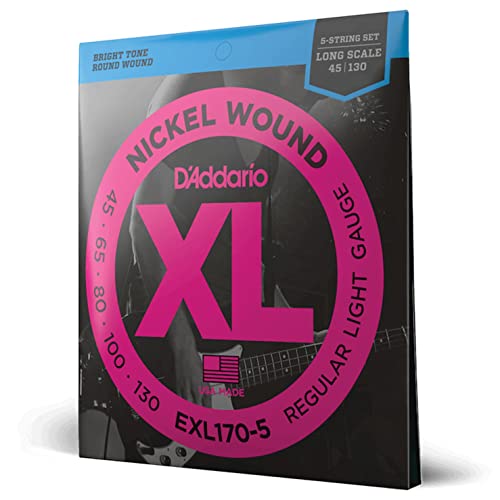 D'Addario EXL170-5 XL Nickel Wound Regular Light (.045-.130) 5-String Electric Bass Guitar Strings