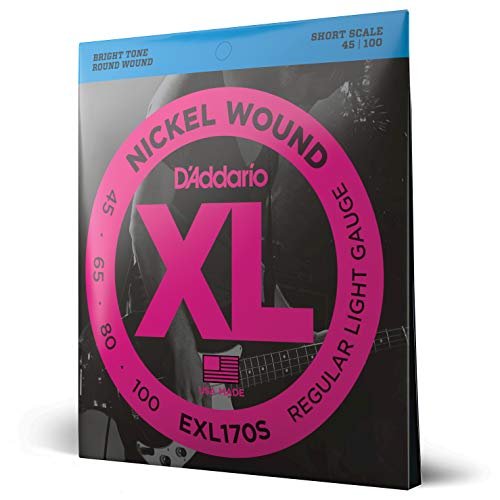 D'Addario EXL170S XL Nickel Wound Regular Light (.045-.100) Short Scale Electric Bass Guitar Strings