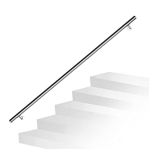 Daromigo Barandilla de acero inoxidable, pasamanos para escaleras, pasamanos de pared, escaleras con soporte de pared y tapas finales, barandilla de escalera interior y exterior, longitud: 200 cm