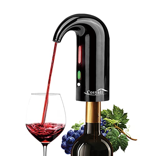 Decantador de aireador de vino eléctrico recargable USB portátil, dispensador de vino automático para vino tinto, dispositivo de vertido de vino con bolsa para el polvo (negro)