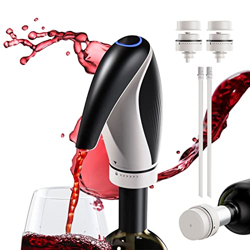 Decantador Eléctrico Dispensador de Vino, Aireador Automático de Vino, Decantador Recargable Inteligente para Regalo de Fiesta Familiar con 2 Tapones de Vino, Negro