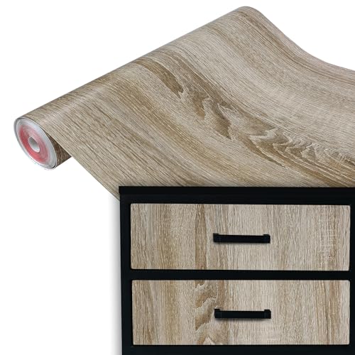 Suelo de vinilo autoadhesivo de grano de madera para encimeras de cocina,  armarios, cajones, paredes, manualidades (61 x 100 cm, marrón claro)